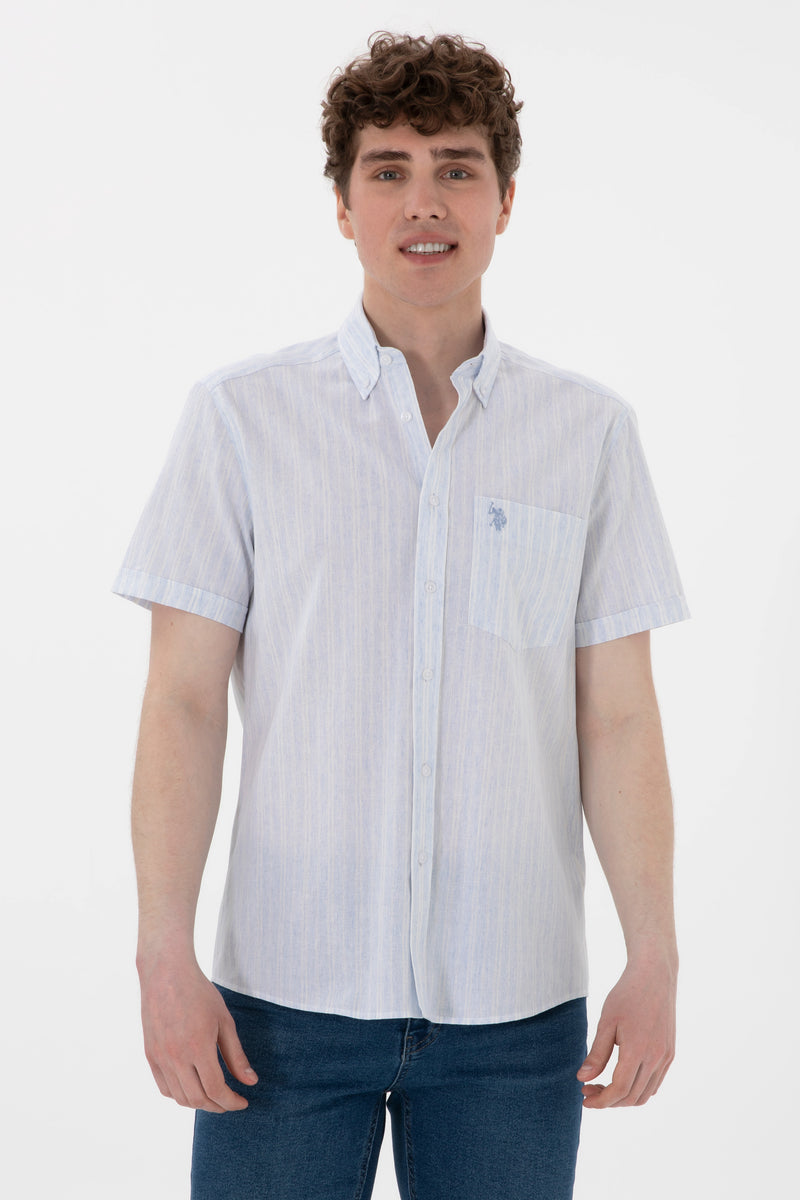 Camasa Maneca Scurta Barbat Albastru Deschis Cu Aspect Patinat