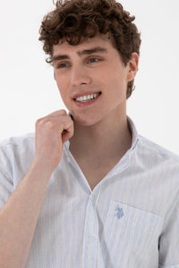 Camasa Maneca Scurta Barbat Albastru Deschis Cu Aspect Patinat