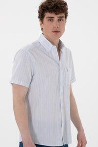 Camasa Maneca Scurta Barbat Albastru Deschis Cu Aspect Patinat