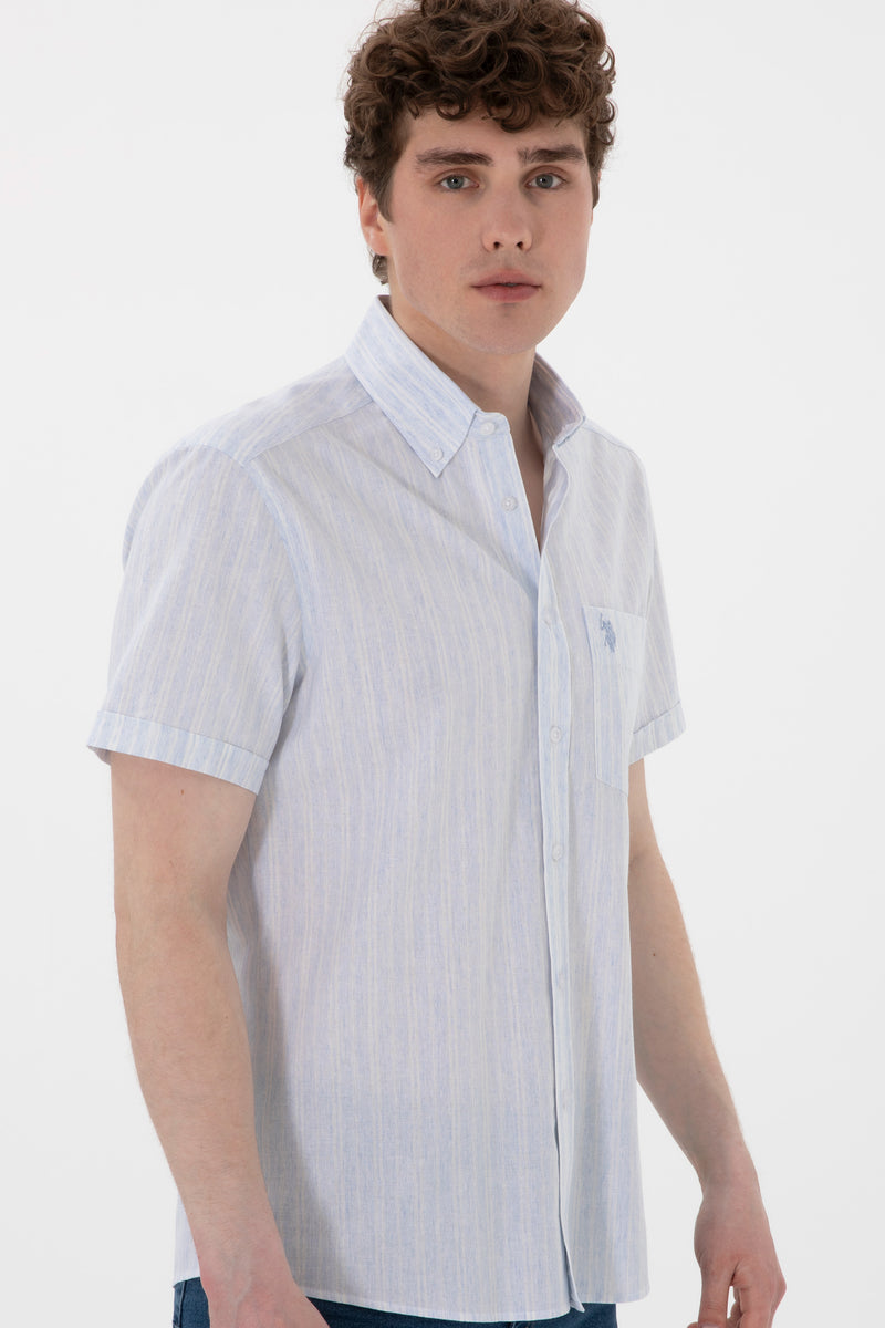 Camasa Maneca Scurta Barbat Albastru Deschis Cu Aspect Patinat