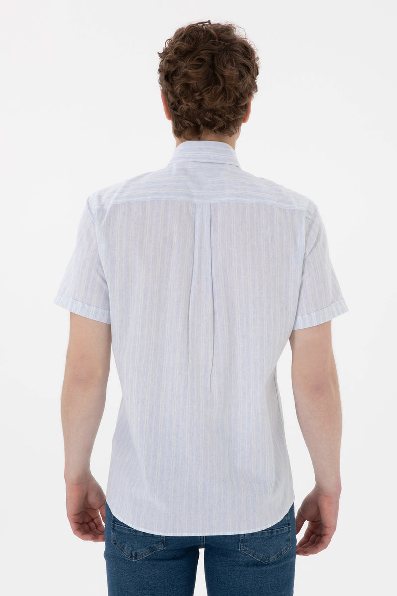 Camasa Maneca Scurta Barbat Albastru Deschis Cu Aspect Patinat