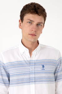 Camasa Barbat Alba Cu Dungi Orizontale Pe Piept