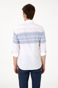 Camasa Barbat Alba Cu Dungi Orizontale Pe Piept