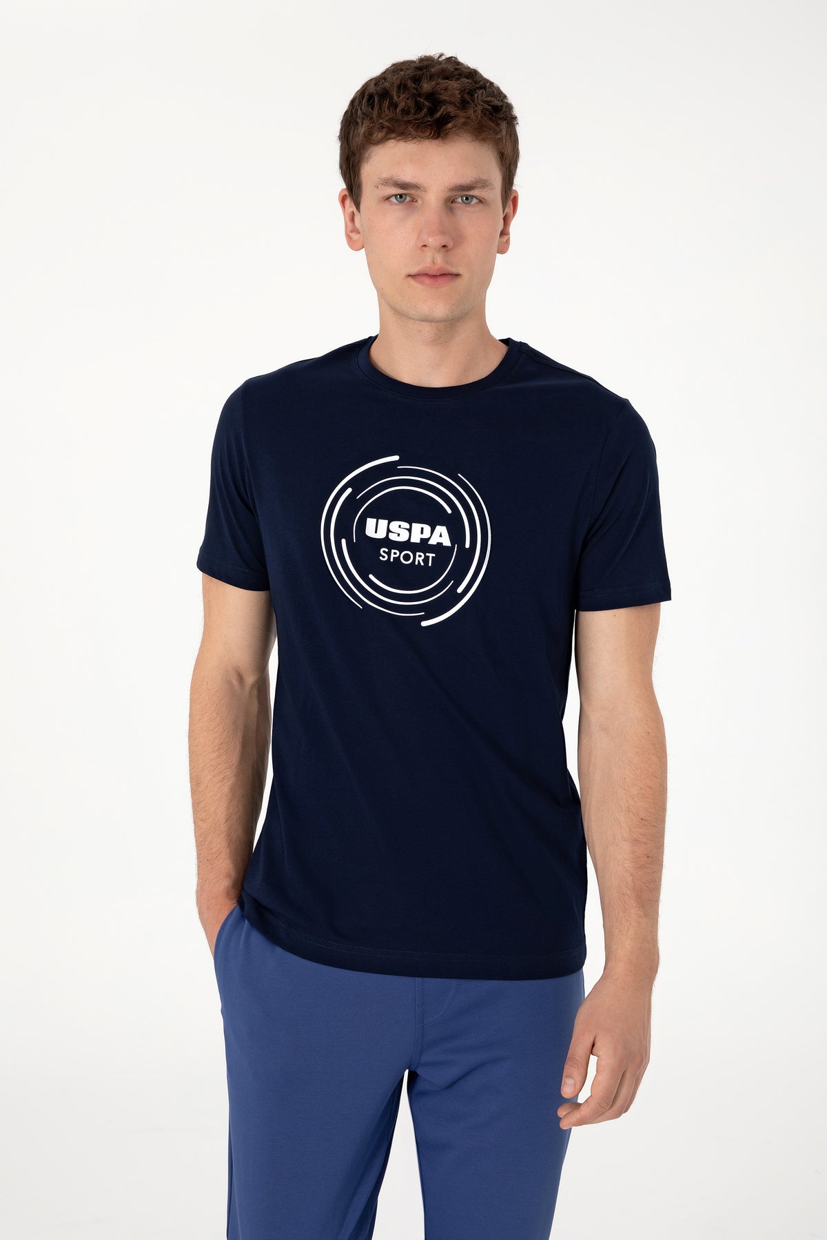 Tricou Bărbați Bleumarin Cu Guler Rotund Și Print USPA