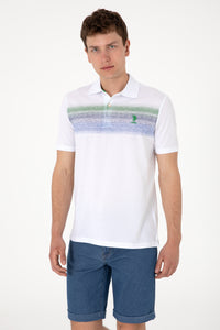 Tricou Polo Alb Barbat Cu Model pe Piept