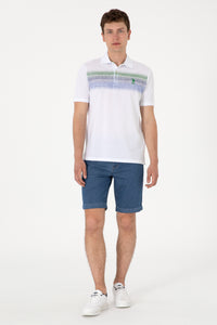 Tricou Polo Alb Barbat Cu Model pe Piept