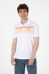 Tricou Polo Alb Barbat Cu Model pe Piept