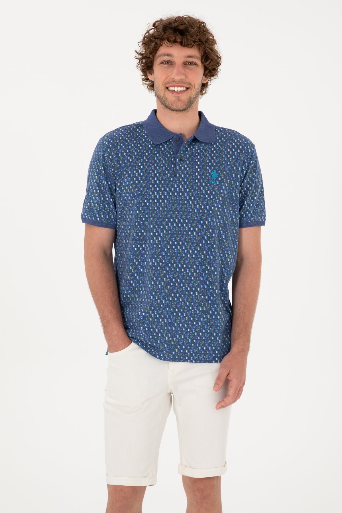 Tricou Polo Bărbați Indigo Cu Model Multicolor