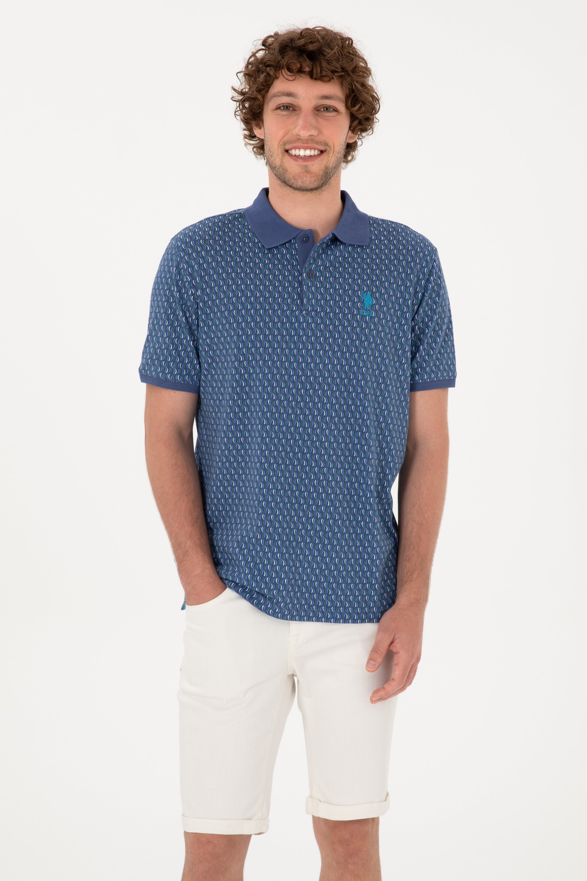 Tricou Polo Bărbați Indigo Cu Model Multicolor