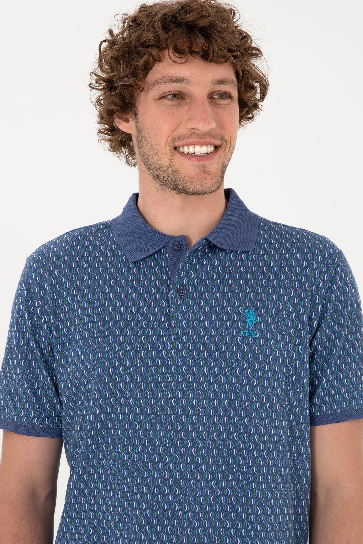 Tricou Polo Bărbați Indigo Cu Model Multicolor