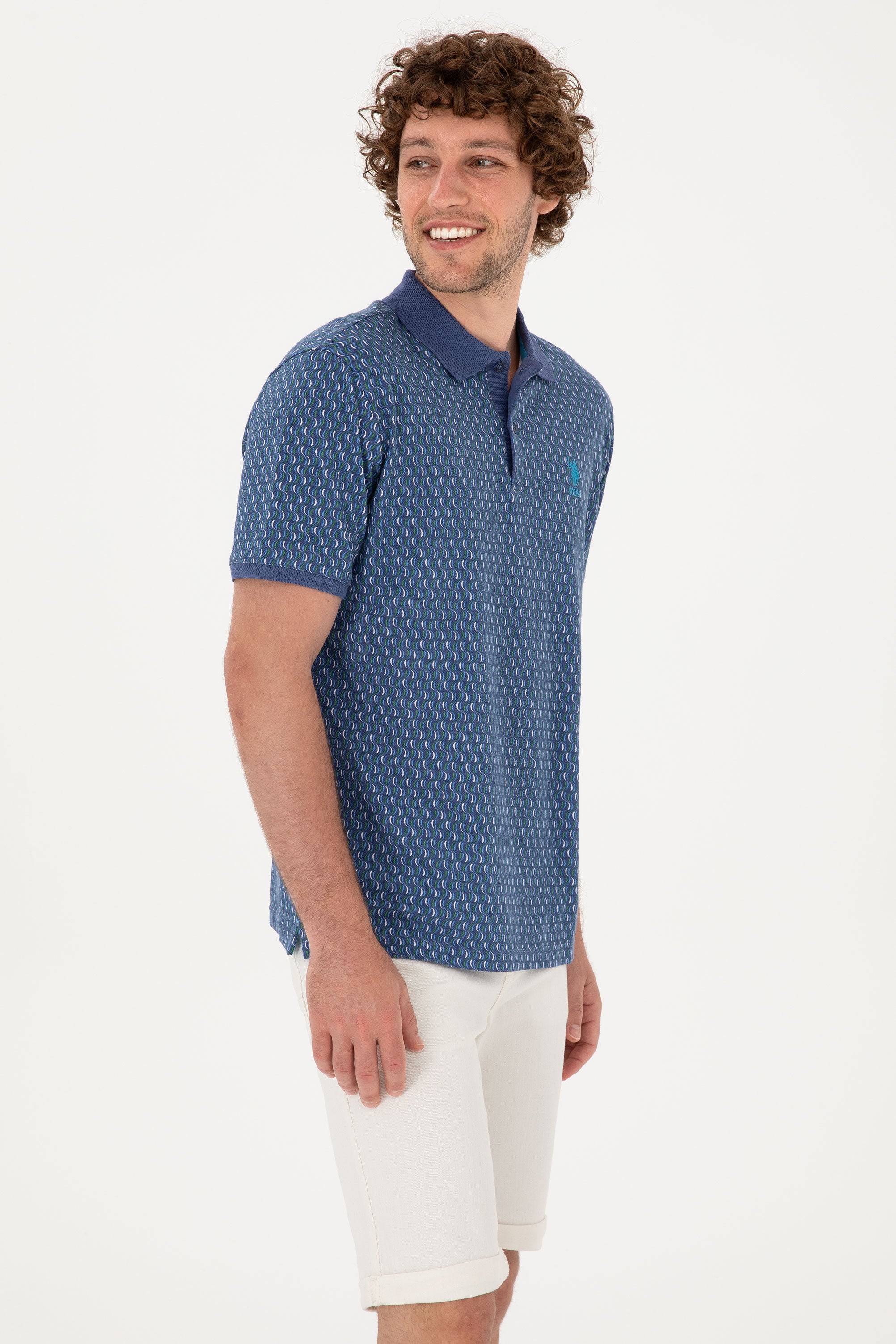 Tricou Polo Bărbați Indigo Cu Model Multicolor