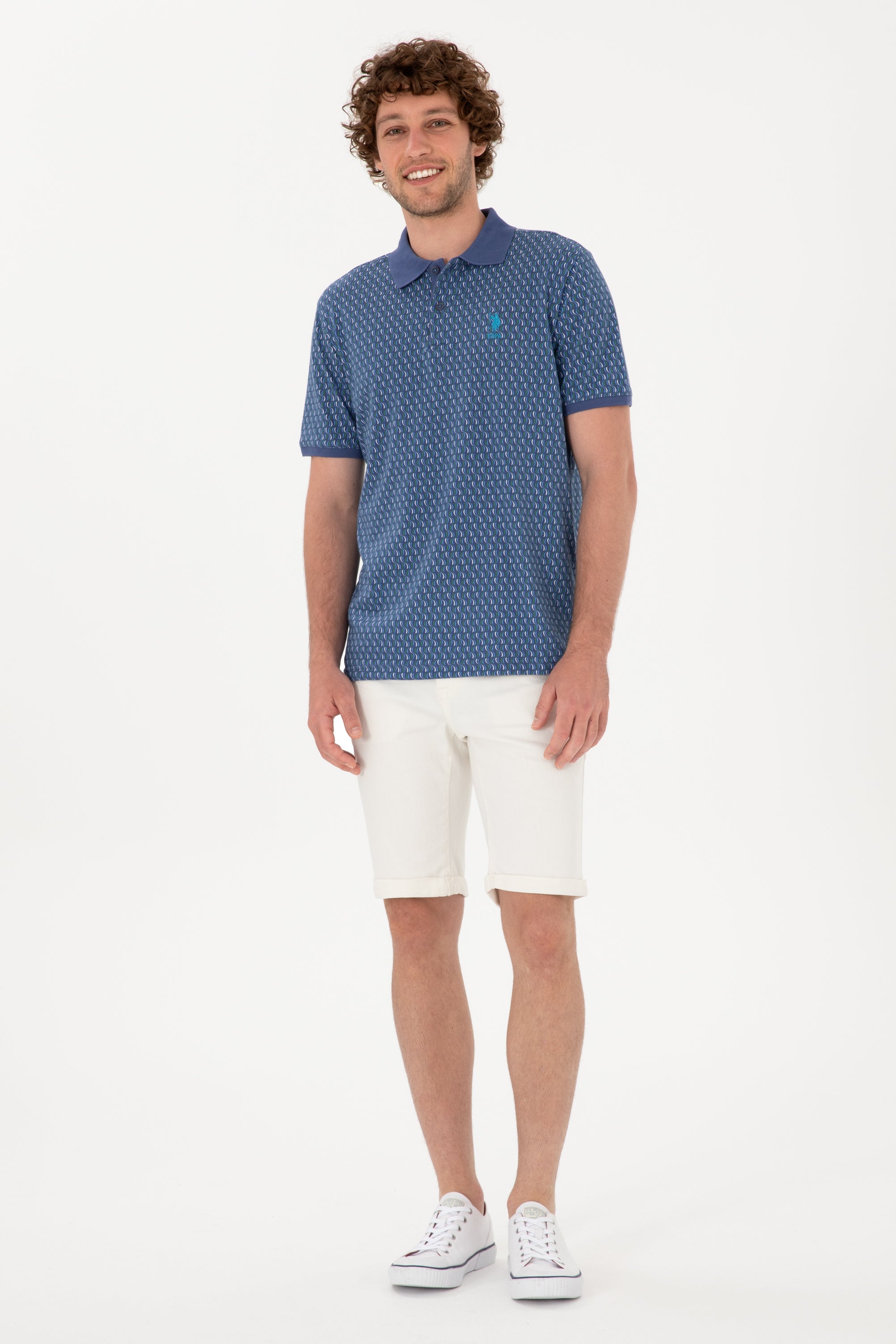 Tricou Polo Bărbați Indigo Cu Model Multicolor