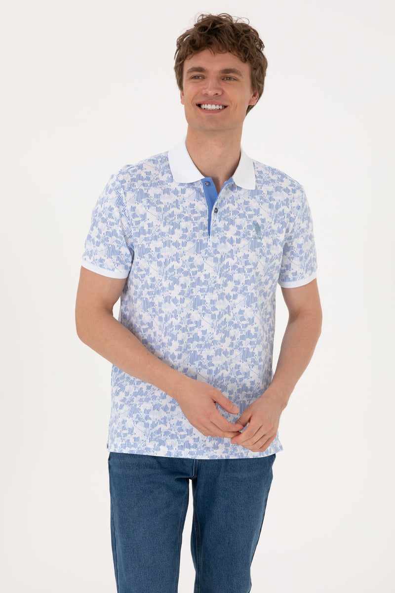 Tricou Barbat Alb Cu Motive Albastre