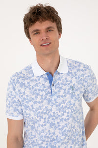 Tricou Barbat Alb Cu Motive Albastre