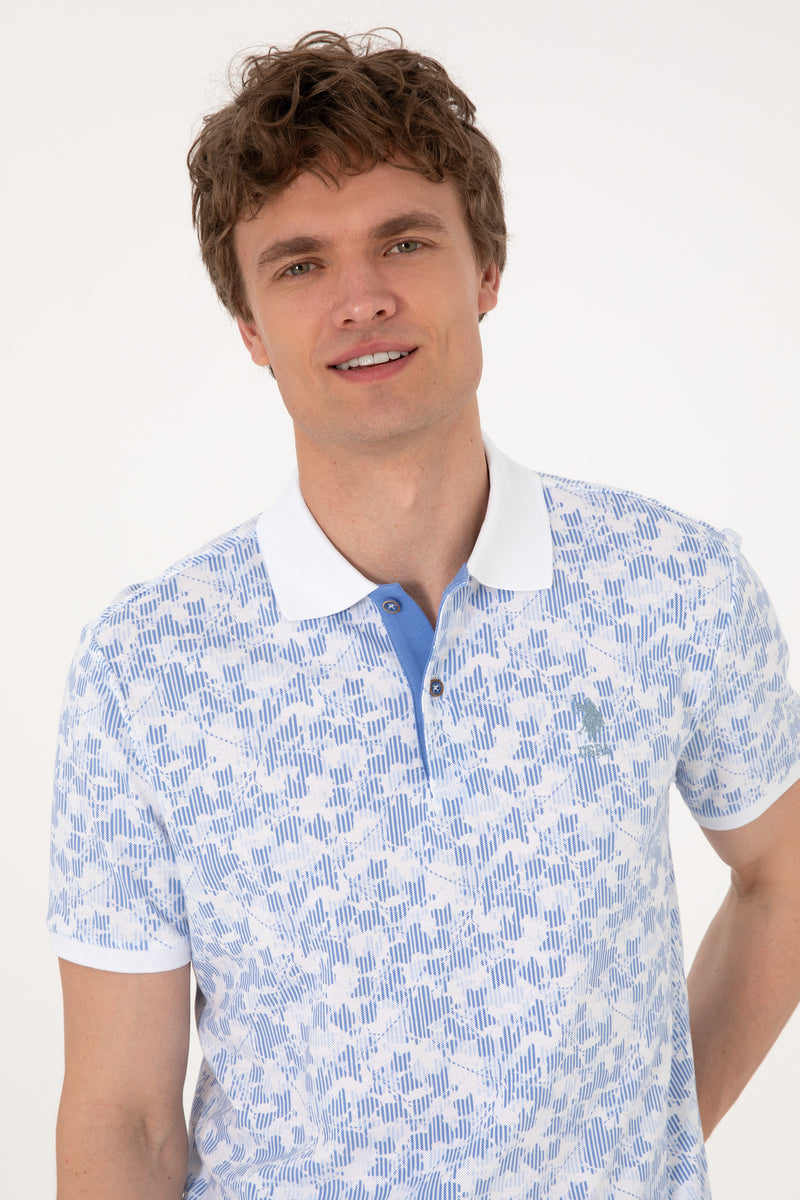 Tricou Barbat Alb Cu Motive Albastre