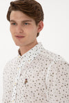 Camasa Barbat Alba Cu Print Si Textura De Vara