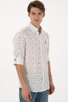 Camasa Barbat Alba Cu Print Si Textura De Vara
