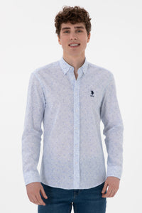 Camasa Barbat Cu Print Albastru si Nasturi La Guler