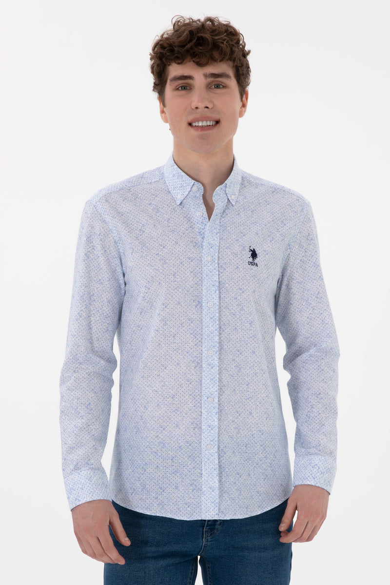 Camasa Barbat Cu Print Albastru si Nasturi La Guler