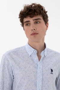 Camasa Barbat Cu Print Albastru si Nasturi La Guler