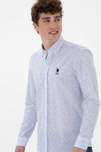 Camasa Barbat Cu Print Albastru si Nasturi La Guler