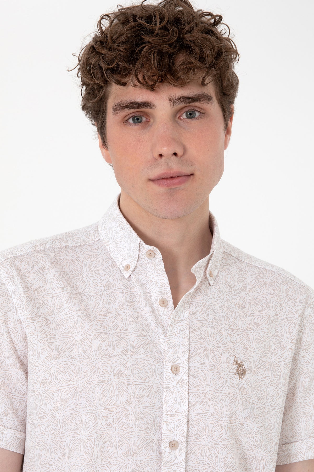 Camasa Maneci Scurte Barbat Bej Cu Motive Florale