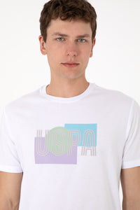 Tricou Barbat Alb Cu Print Multicolor pe Piept