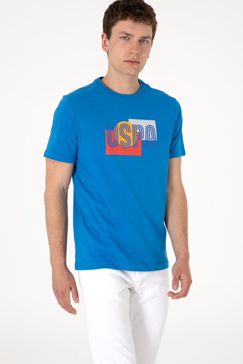 Tricou Barbat Albastru Cu Print Multicolor pe Piept