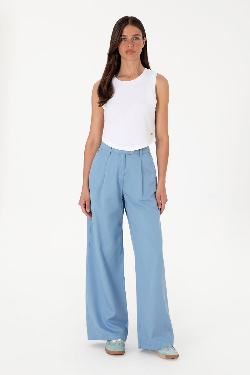 Pantaloni Evazati Dama Albastru Deschis