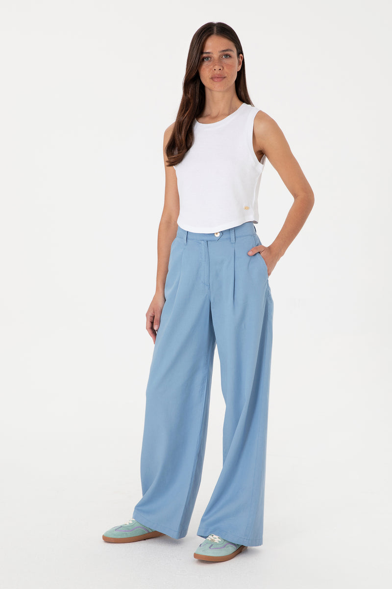 Pantaloni Evazati Dama Albastru Deschis