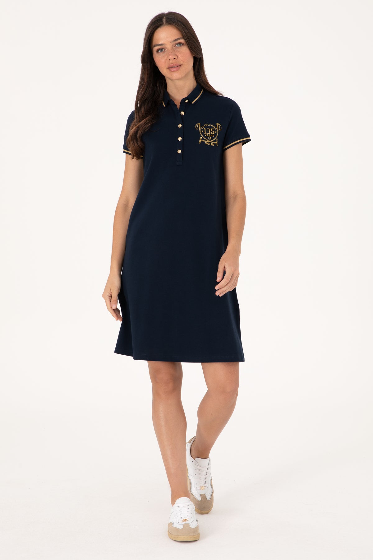 Rochie Polo Bleumarin Cu Logo Auriu  Și Detalii pe Guler