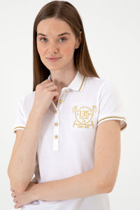 Tricou Polo Damă Alb Cu Logo Și Detalii pe Guler 