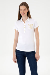 Tricou Polo Damă Alb Cu Logo Și Detalii pe Guler 
