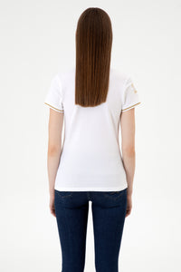 Tricou Polo Damă Alb Cu Logo Și Detalii pe Guler 