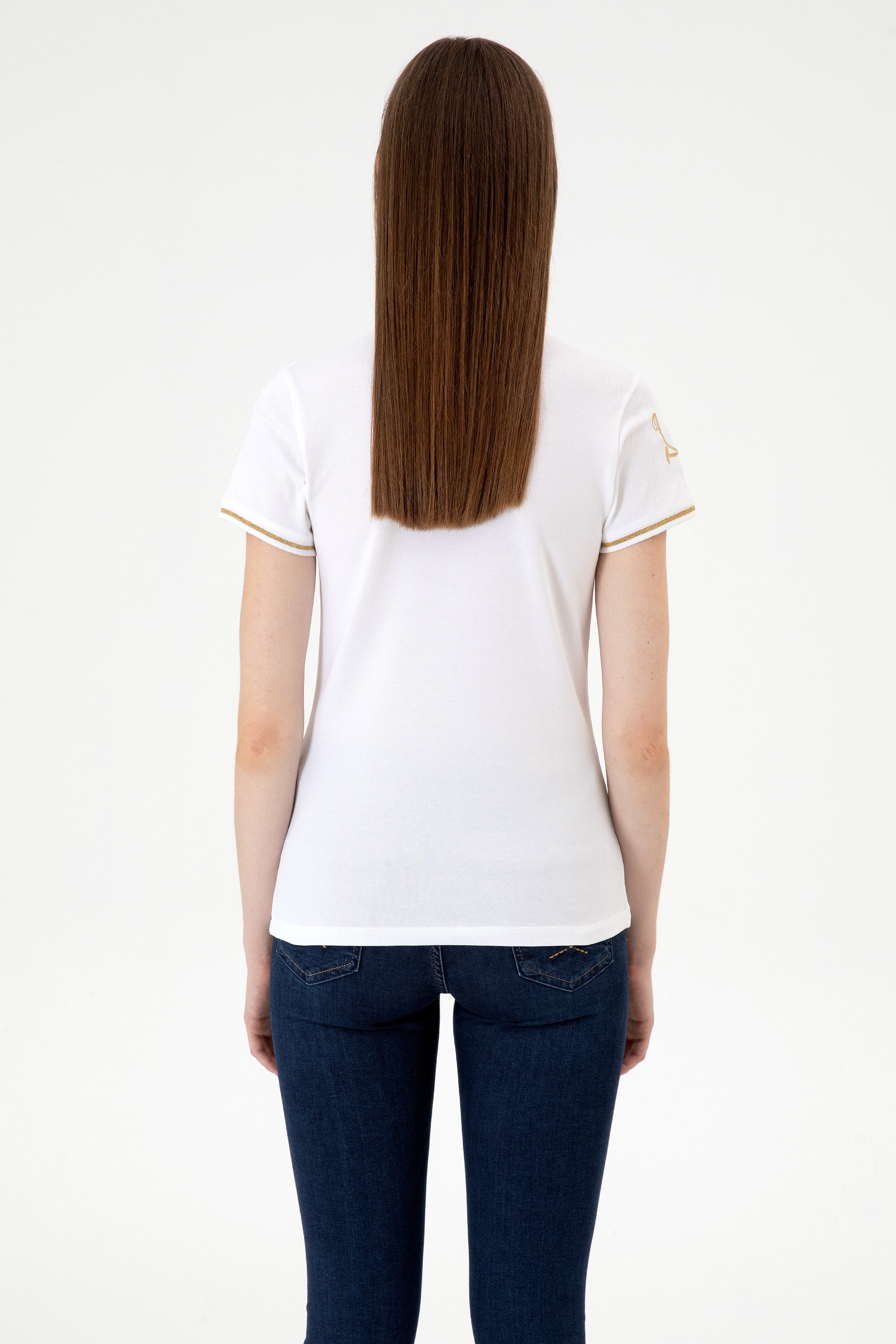 Tricou Polo Damă Alb Cu Logo Și Detalii pe Guler 