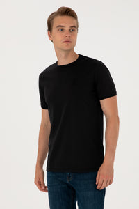 Tricou Negru de Bărbați, Cu Guler Rotund