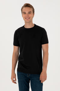 Tricou Negru de Bărbați, Cu Guler Rotund
