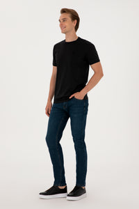 Tricou Negru de Bărbați, Cu Guler Rotund