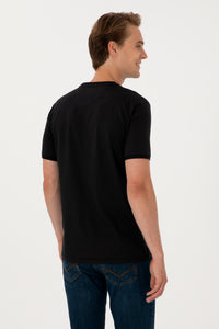 Tricou Negru de Bărbați, Cu Guler Rotund