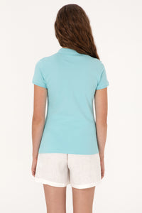 Tricou Polo Dama Turcoaz cu Logo