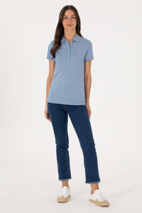 Tricou Polo Dama Albastru Deschis cu Logo