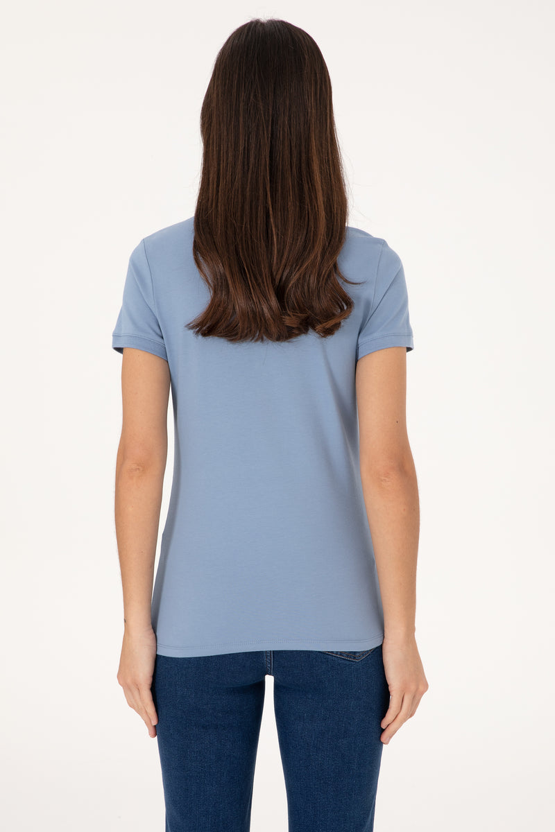 Tricou Polo Dama Albastru Deschis cu Logo