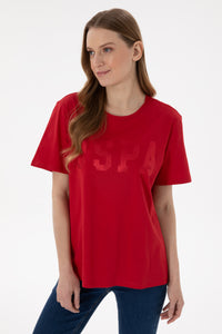 Tricou Damă Roșu Comfort Fit Cu Logo USPA