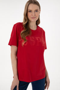 Tricou Damă Roșu Comfort Fit Cu Logo USPA