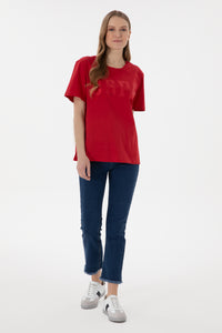 Tricou Damă Roșu Comfort Fit Cu Logo USPA