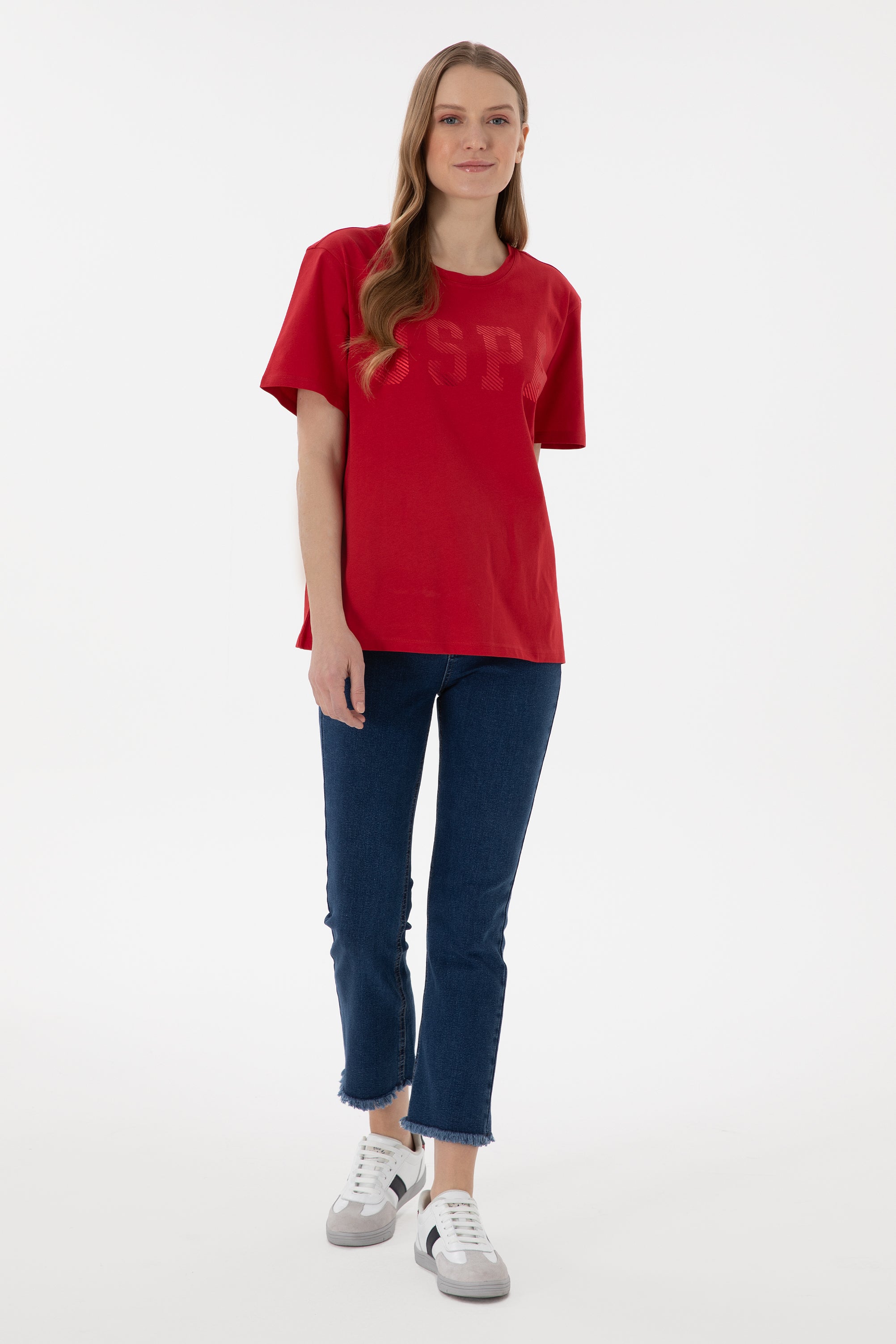 Tricou Damă Roșu Comfort Fit Cu Logo USPA