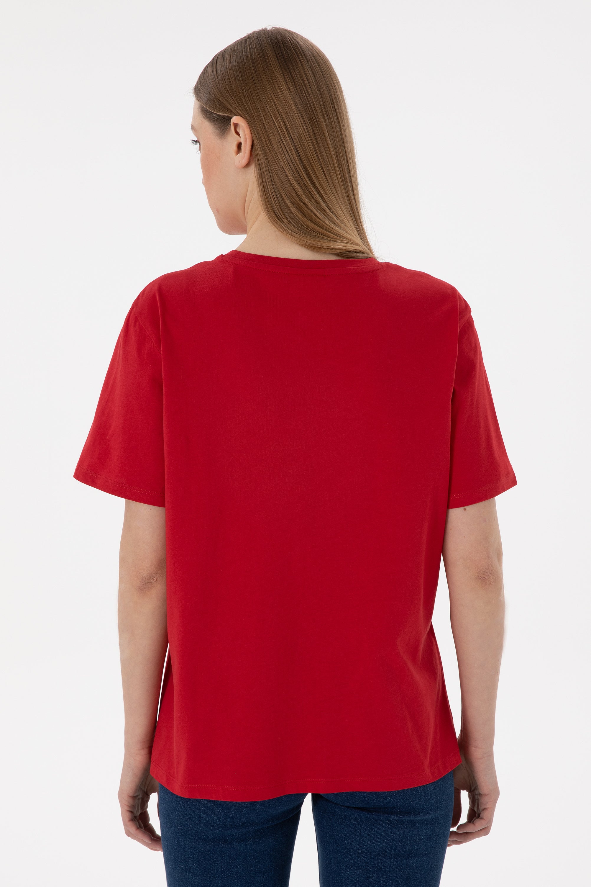Tricou Damă Roșu Comfort Fit Cu Logo USPA