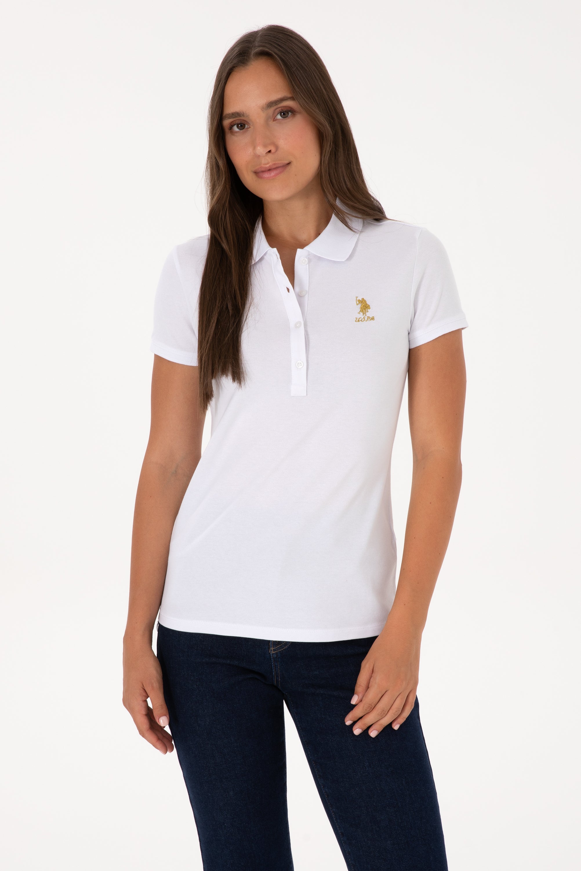 Tricou Polo Damă Alb Cu Logo Brodat 