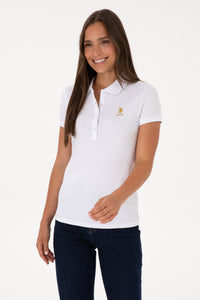 Tricou Polo Damă Alb Cu Logo Brodat 