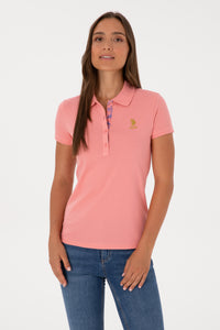 Tricou Polo Damă Roz Somon Cu Logo Brodat